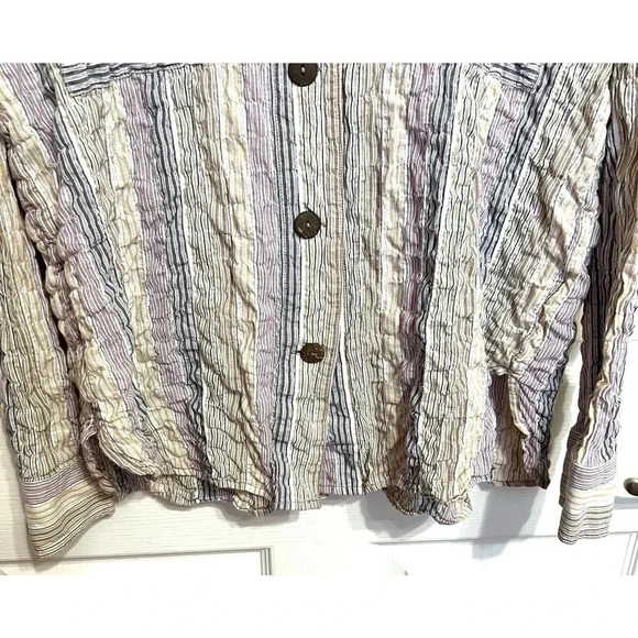 Free People High Tide Pastel Stripe Button Down Shirt Size Large - Picture 8 of 13